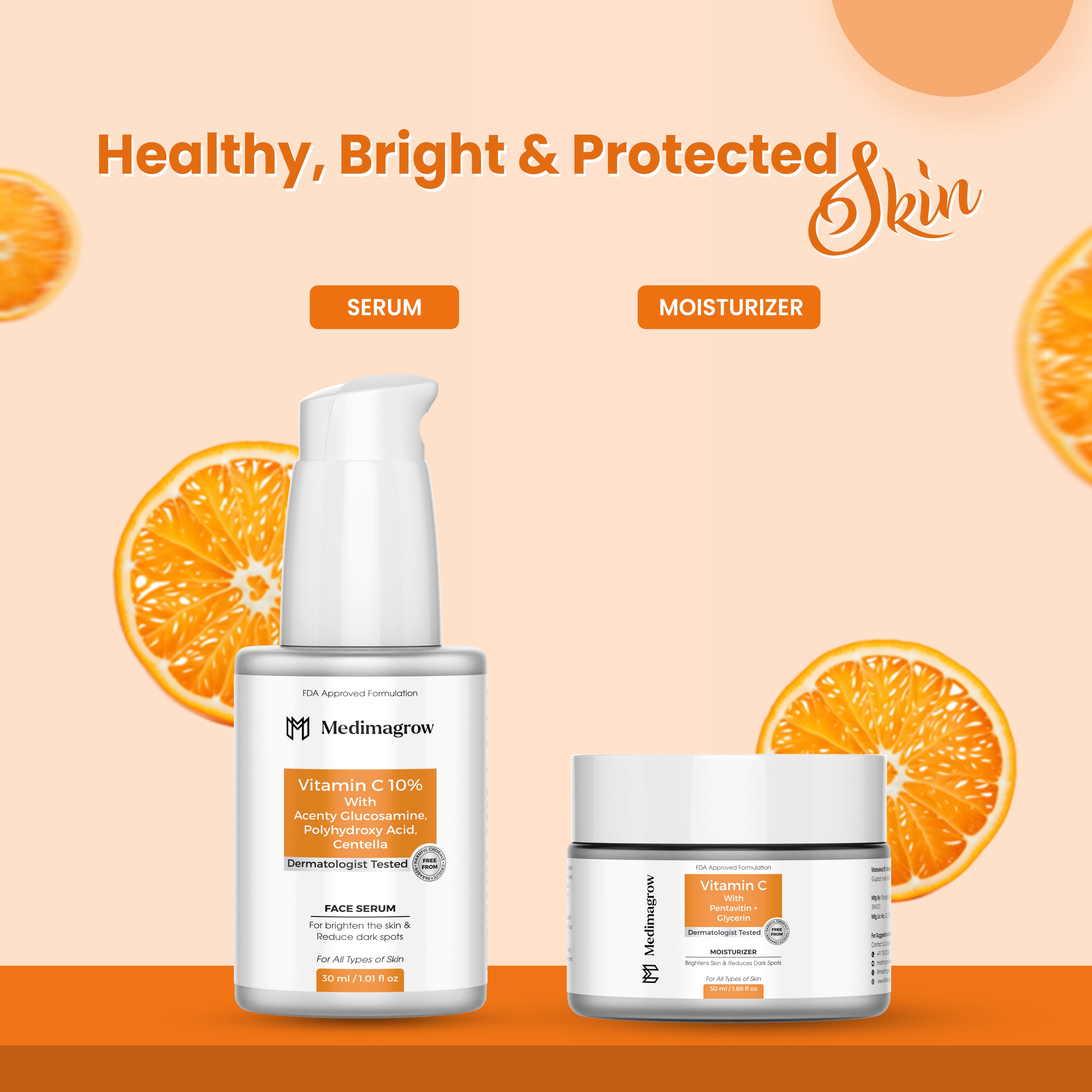Healthy,Bright & Protected skin Vitamin C Skincare Kit with Serum and Moisturizer for Daily Glow