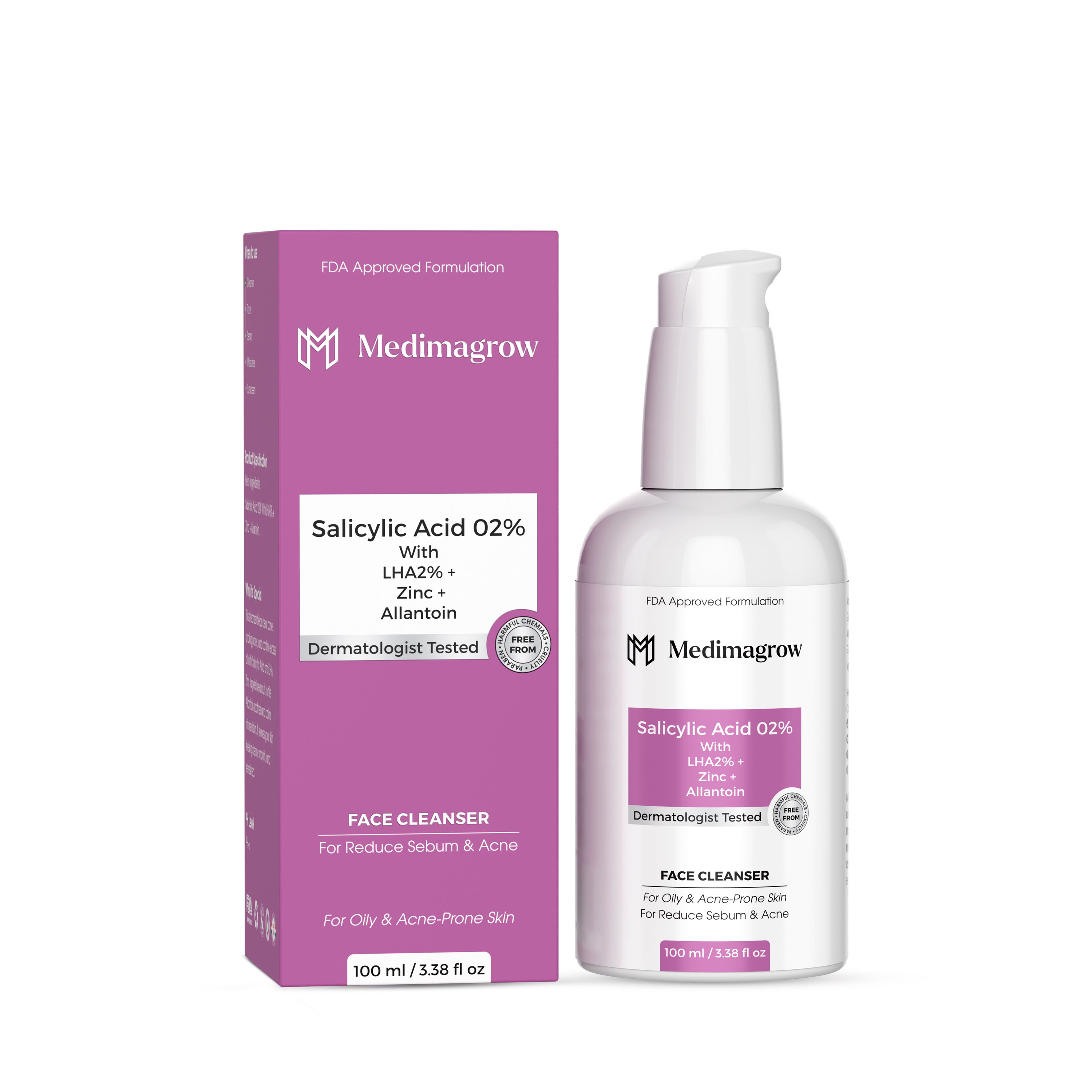 Medimagrow Salicylic Acid 2% + LHA 2% + Zinc Face Cleanser | Deep Pore Cleansing | Anti-Acne & Oil Control | For Oily & Acne-Prone Skin