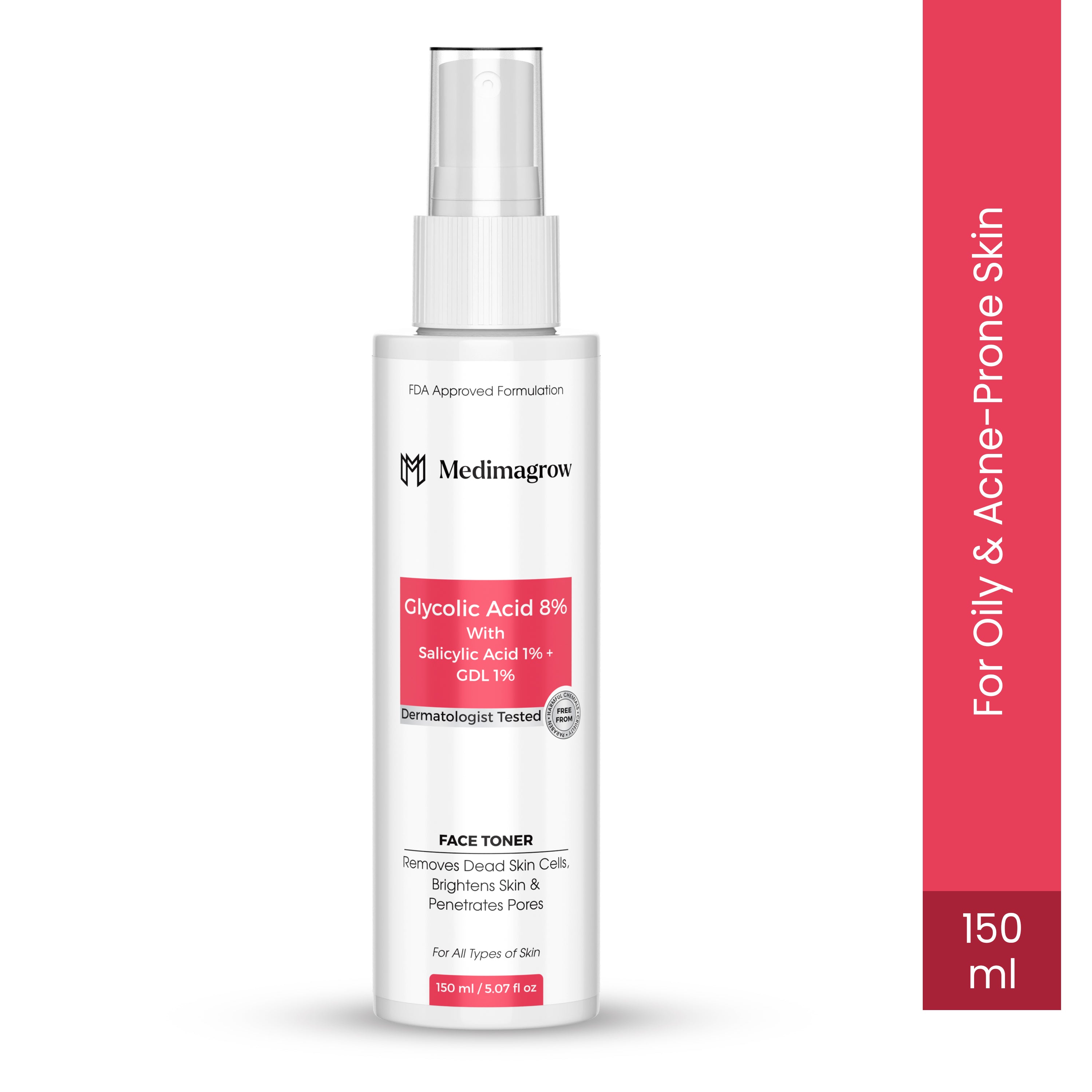 Medimagrow 8% Glycolic Acid + 1% Salicylic Acid Face Toner with Hyaluronic Acid & Hydrating Actives | Exfoliating & Clarifying Toner for Acne & Texture | Alcohol-Free