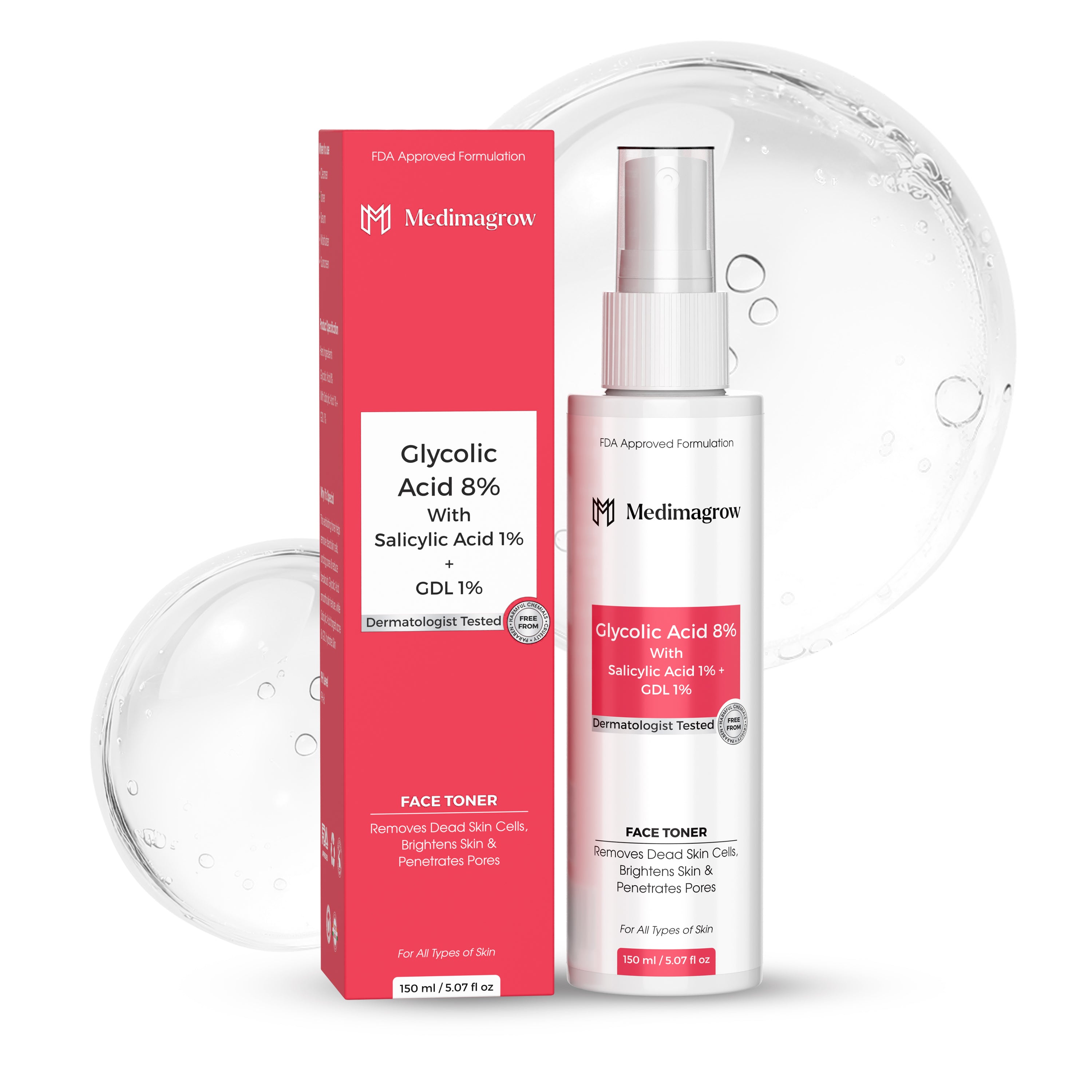 Medimagrow 8% Glycolic Acid + 1% Salicylic Acid Face Toner with Hyaluronic Acid & Hydrating Actives | Exfoliating & Clarifying Toner for Acne & Texture | Alcohol-Free