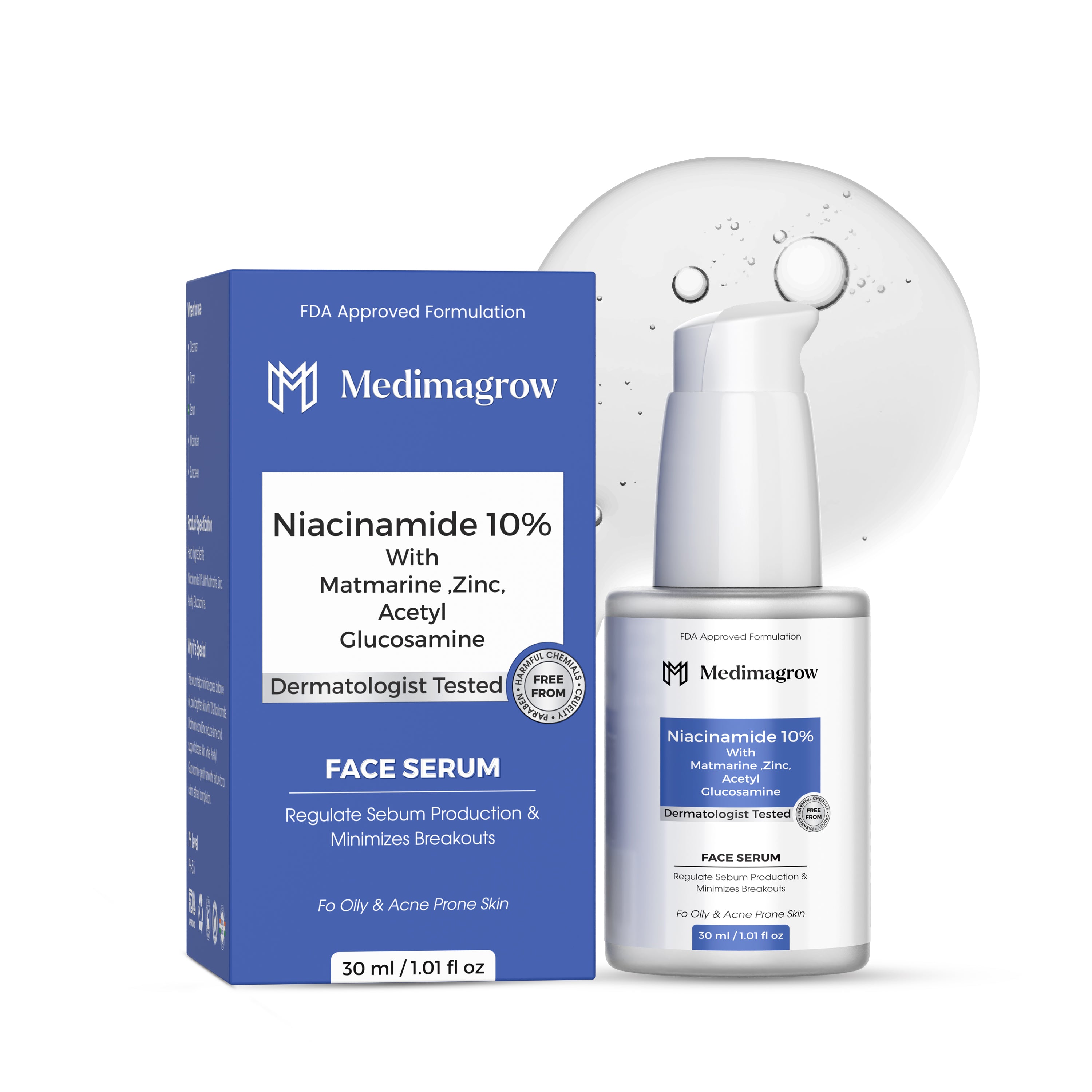 10% Niacinamide Face Serum with Zinc, Acetyl Glucosamine & Matmarin | Oil Control + Brightening | For Oily & Acne-Prone Skin