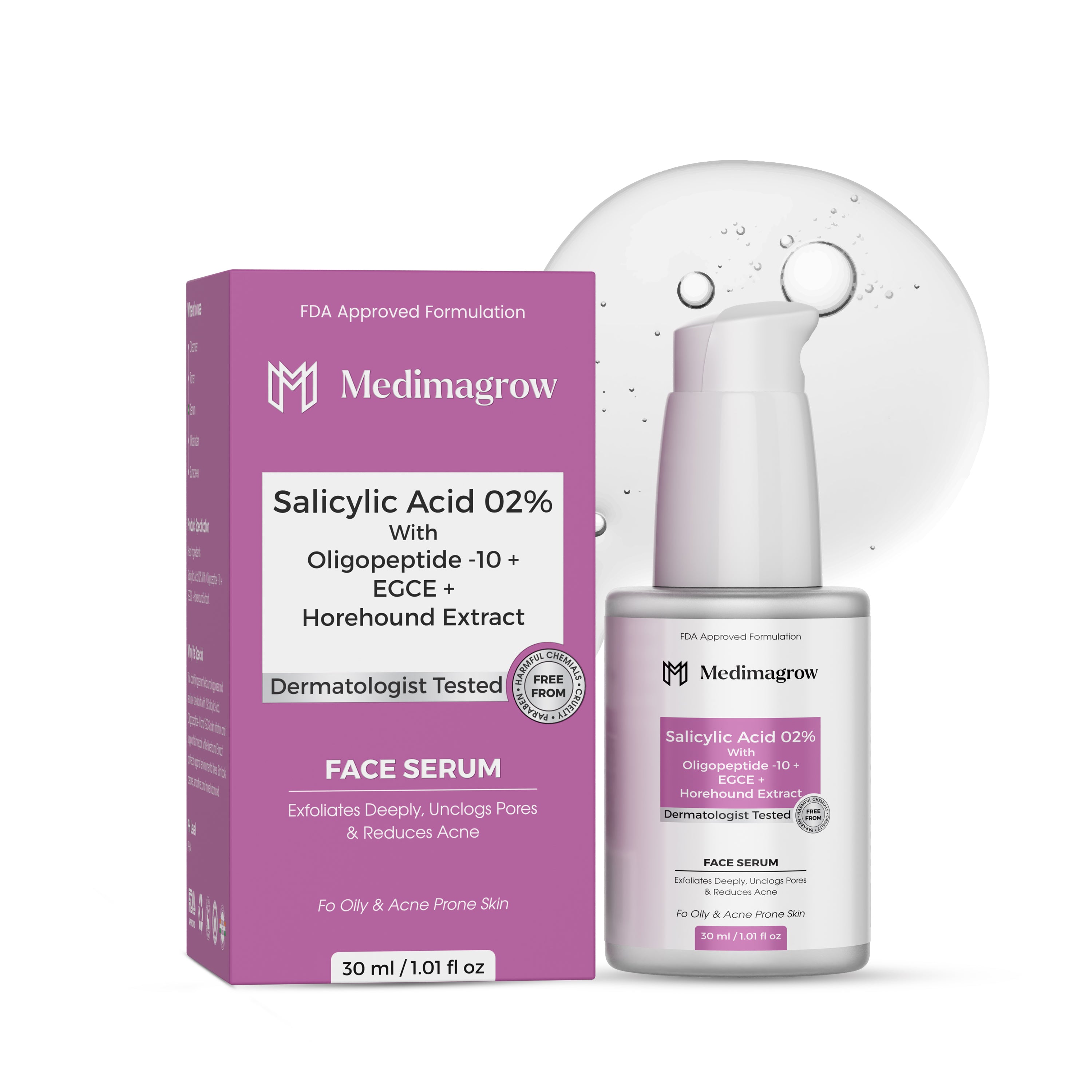 2% Salicylic Acid Face Serum with EGCG, Oligopeptide & Horehound | Acne Treatment + Pore Cleanser | For Oily & Acne-Prone Skin