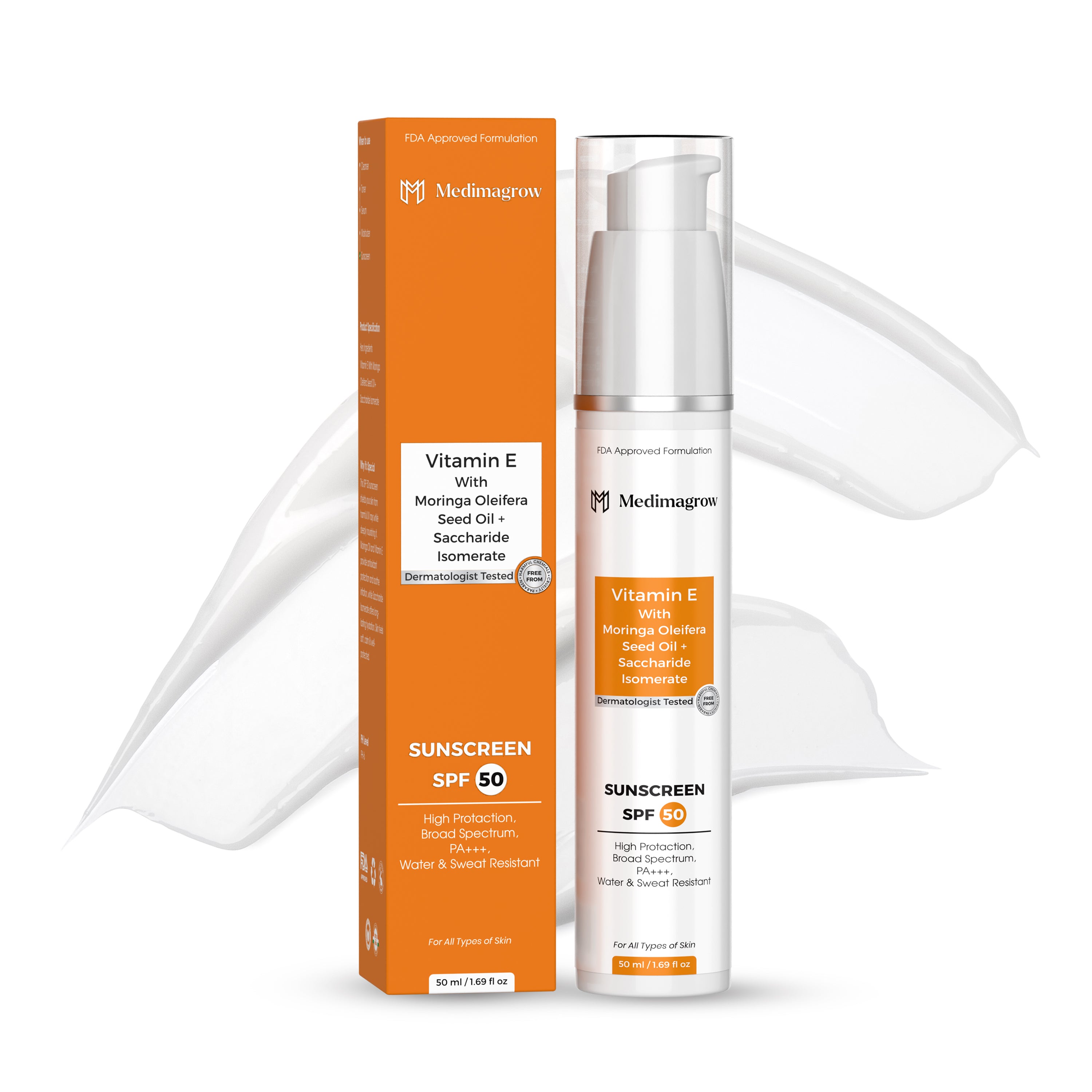 Medimagrow SPF 50 PA+++ Broad Spectrum Sunscreen | With Moringa Oil, Vitamin E & Saccharide Isomerate | Lightweight, Water-Based, Non-Greasy Sunscreen for All Skin Typeshol ❌ Mineral Oils ❌ Artificial Fragrance ❌ Silicone ❌ Dyes